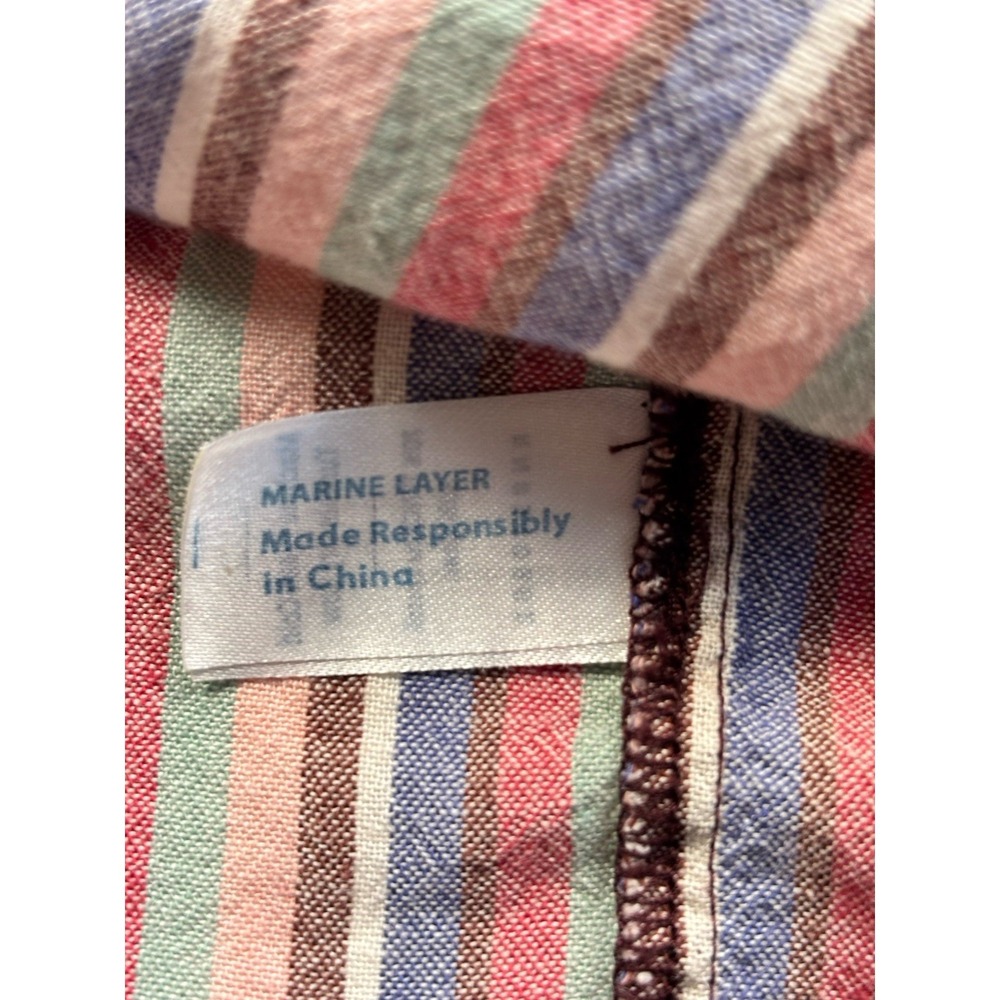 Marine Layer Dress Womens Sz L Multicolor Striped Ivy Smocked Linen Blend Maxi - Picture 4 of 9